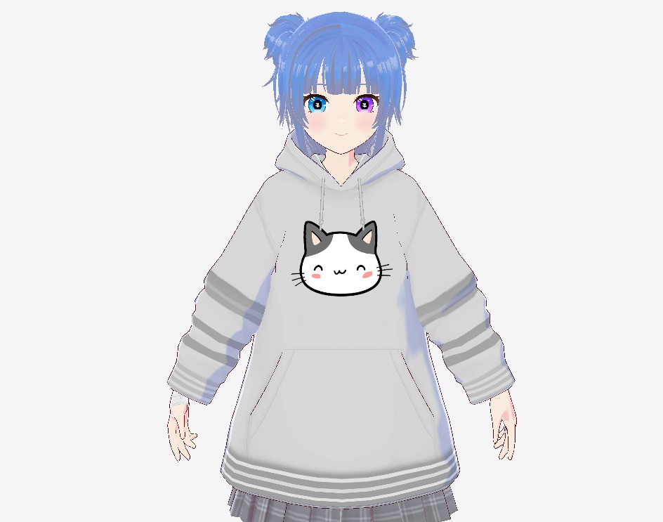 [VRoid] Cat Hoodie V2 猫グレーパーカー冬かわいい子猫長袖ストライプトレーナー