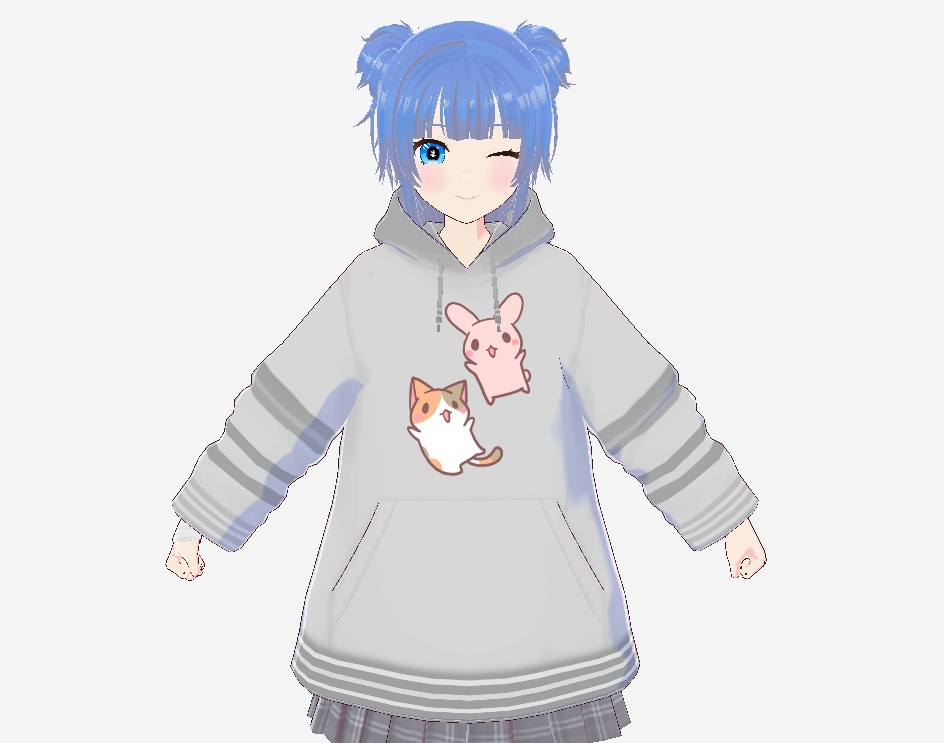 [VRoid] Chibi Animals Hoodie ちびアニマルパーカー グレー長袖衣装