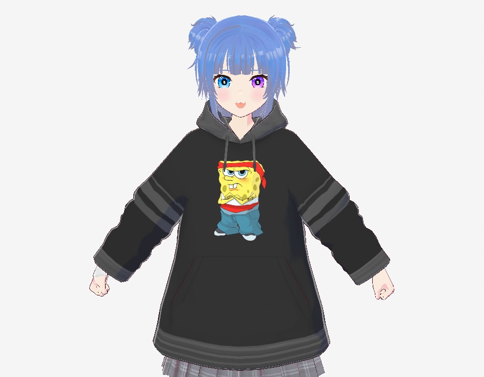 [VRoid] SpongeBob Gangster Hoodie スポンジ ブラック グレー パーカー ミーム 面白い漫画長袖