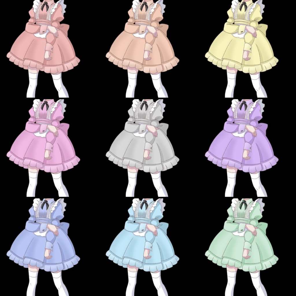 【フリー素材】着せ替え衣装カラフルメイド 9色