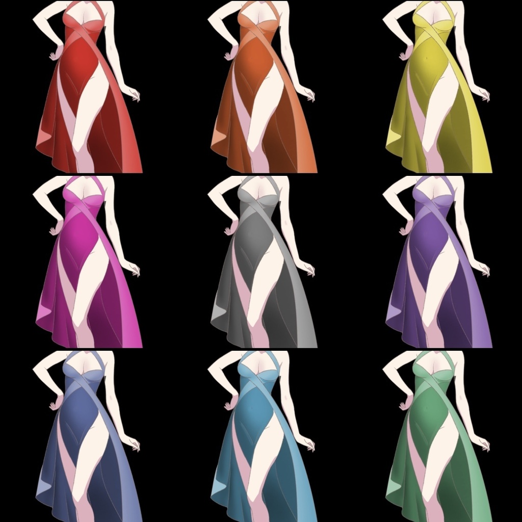 【フリー素材】着せ替え衣装ロングドレス 9色