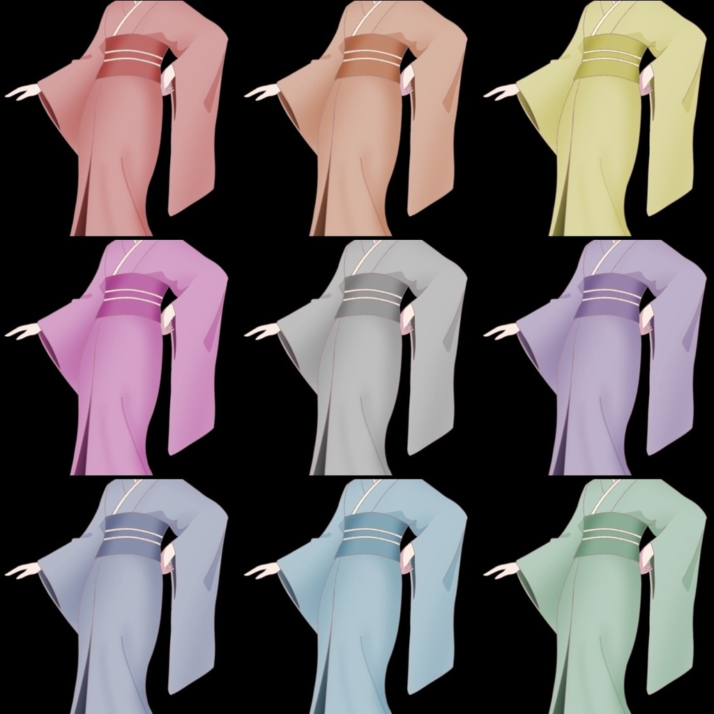 【フリー素材】着せ替え衣装着物 9色