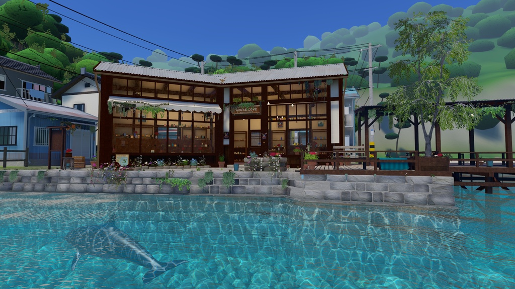【VRChatワールド】Azure Cove ‐ イルカの泳ぐ海辺の花と雑貨の店