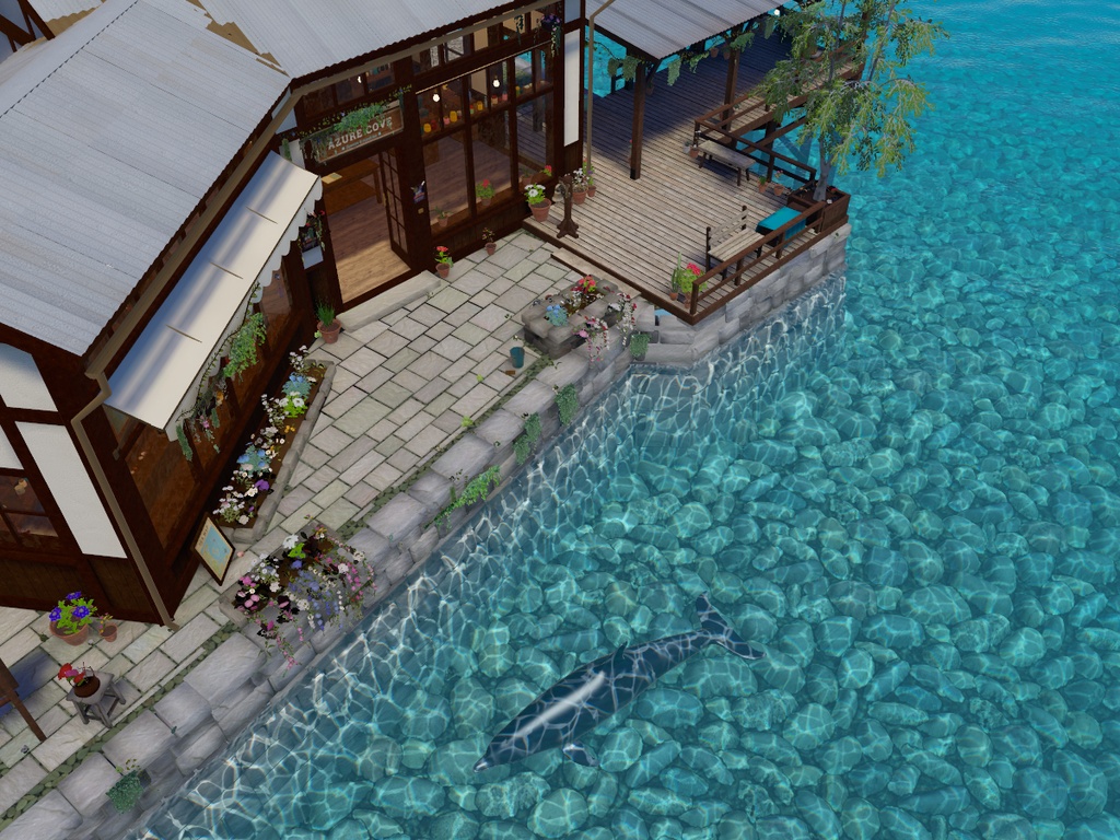【VRChatワールド】Azure Cove ‐ イルカの泳ぐ海辺の花と雑貨の店