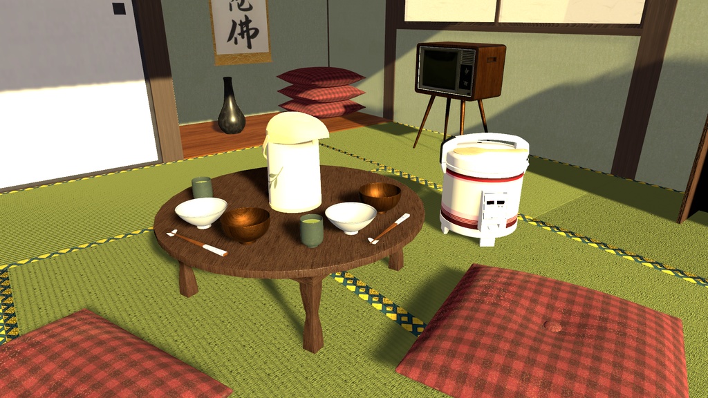 VRChat想定　レトロな炊飯器＋食器