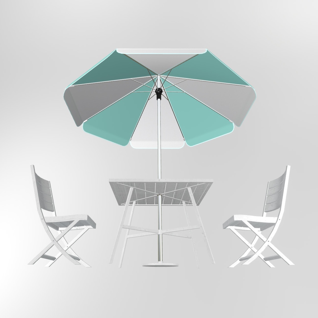 VRChat想定 パラソルテーブルセット(ホワイト)