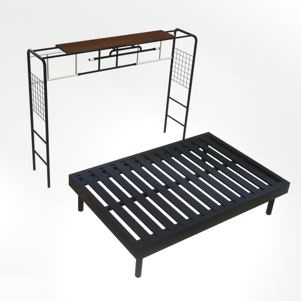 VRChat想定 ベッド&ラック(ブラック)