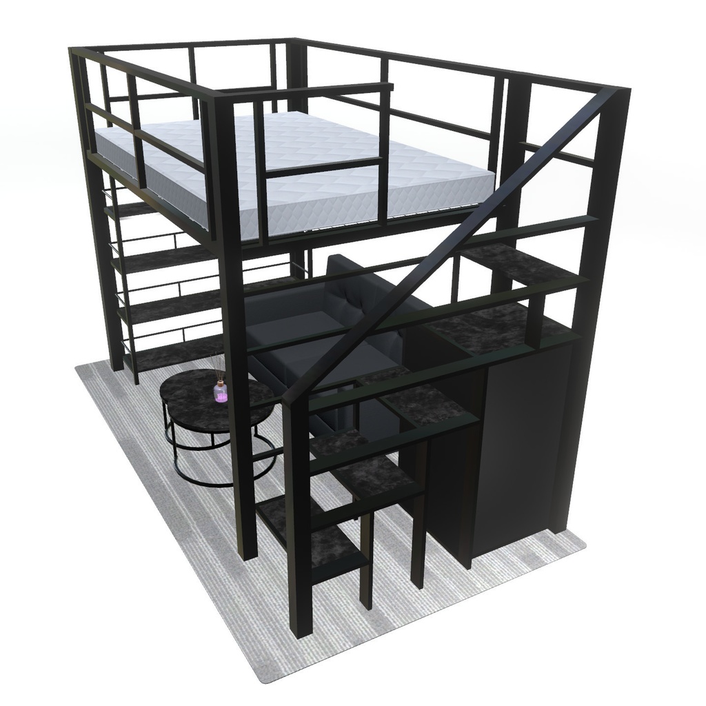 VRChat想定 ロフトベッド(ブラック)【オプション付き】