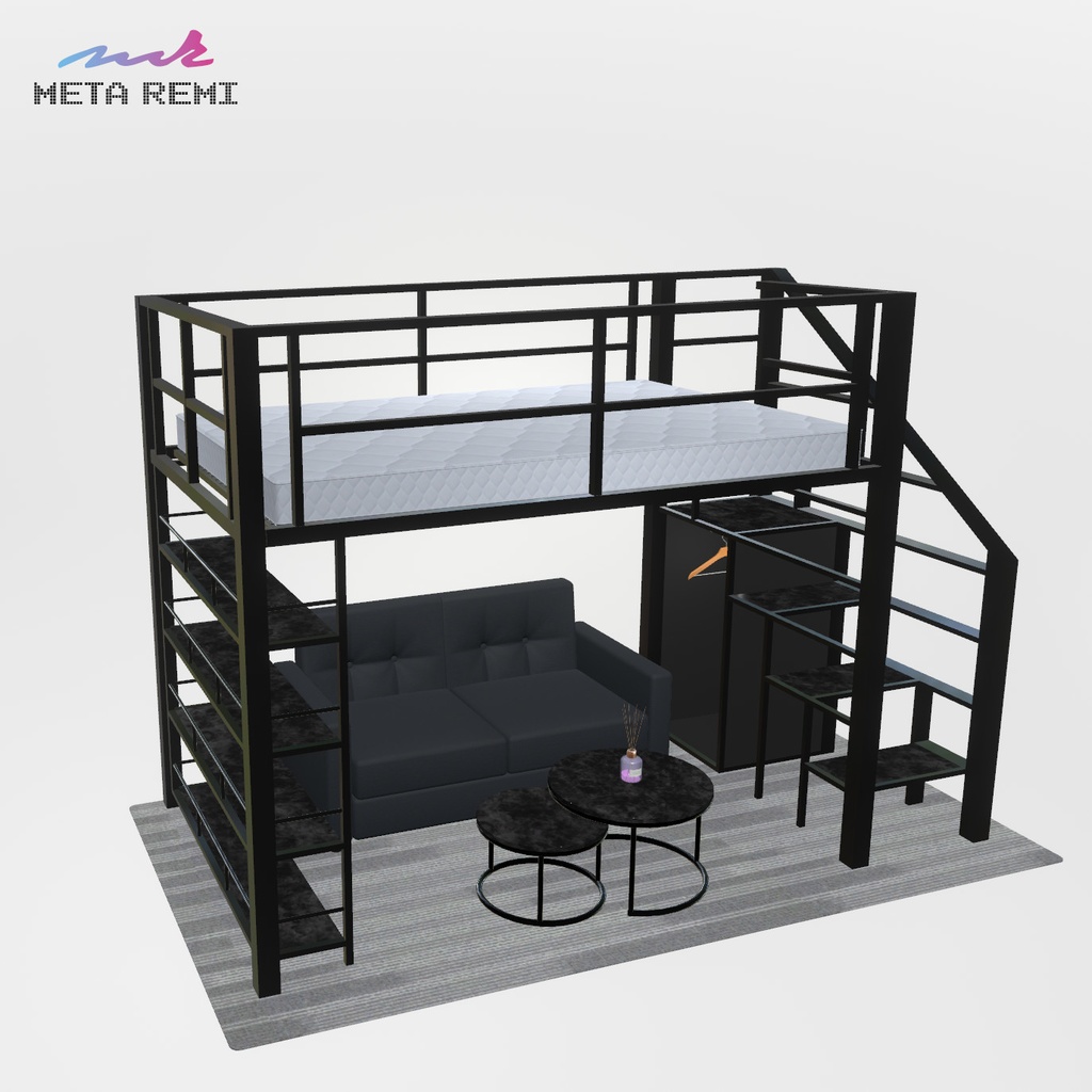 VRChat想定 ロフトベッド(ブラック)【オプション付き】