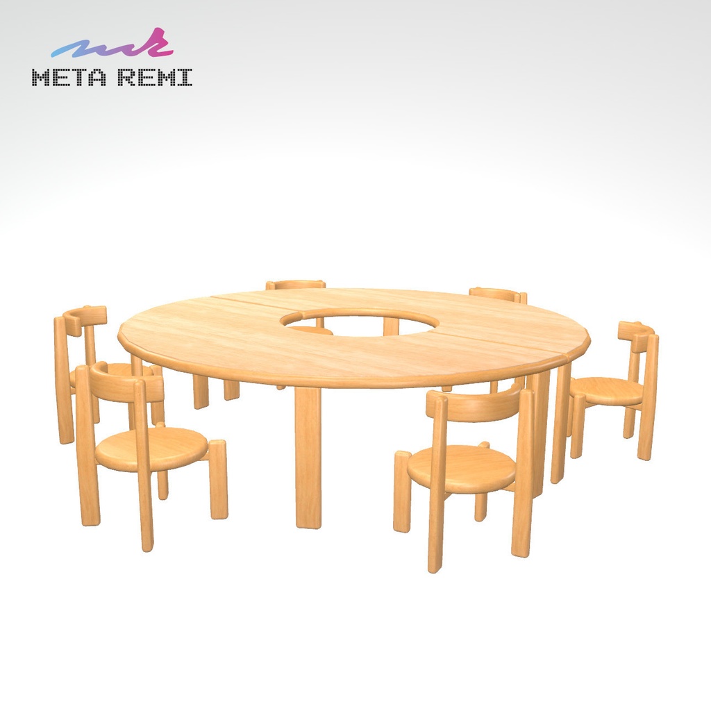 VRChat想定　ハーフドーナツ型テーブル（チェア付き）