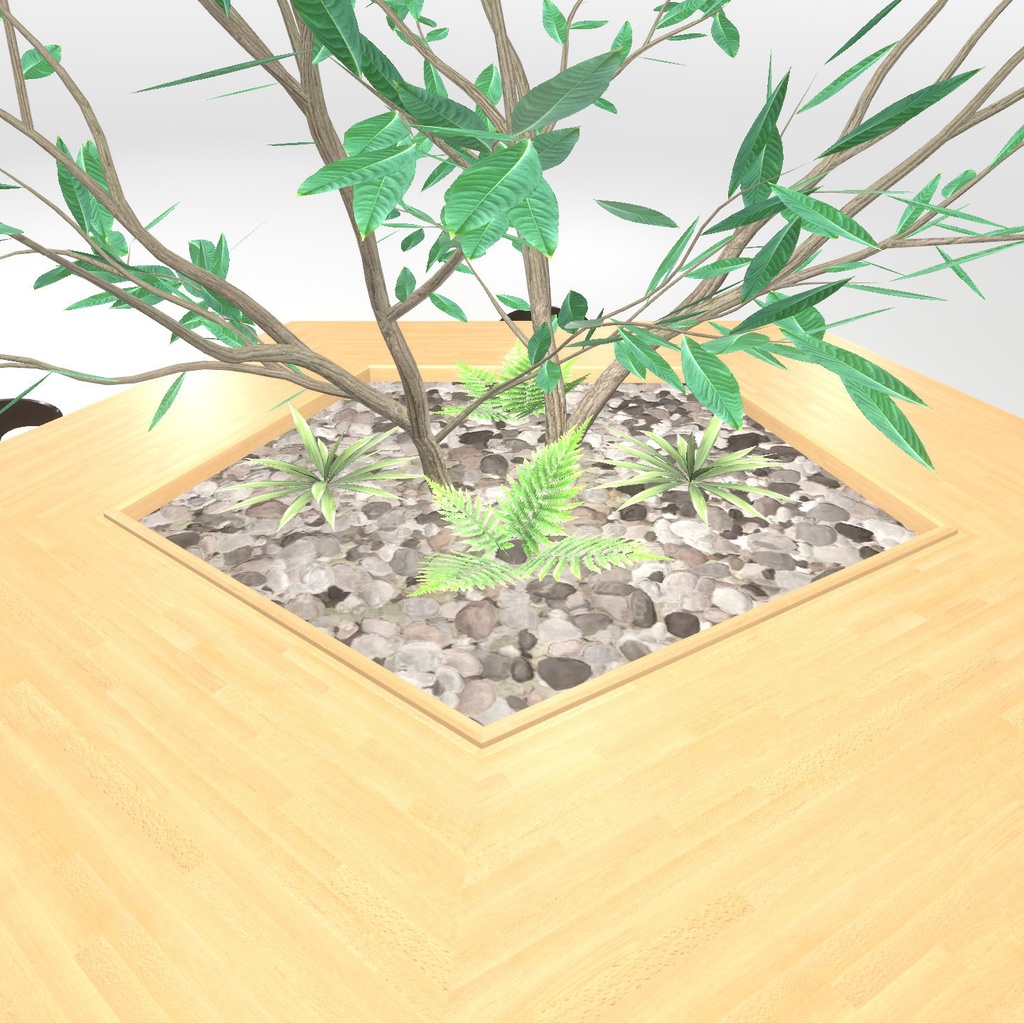 VRChat想定 五角形テーブルセット(植物付き)