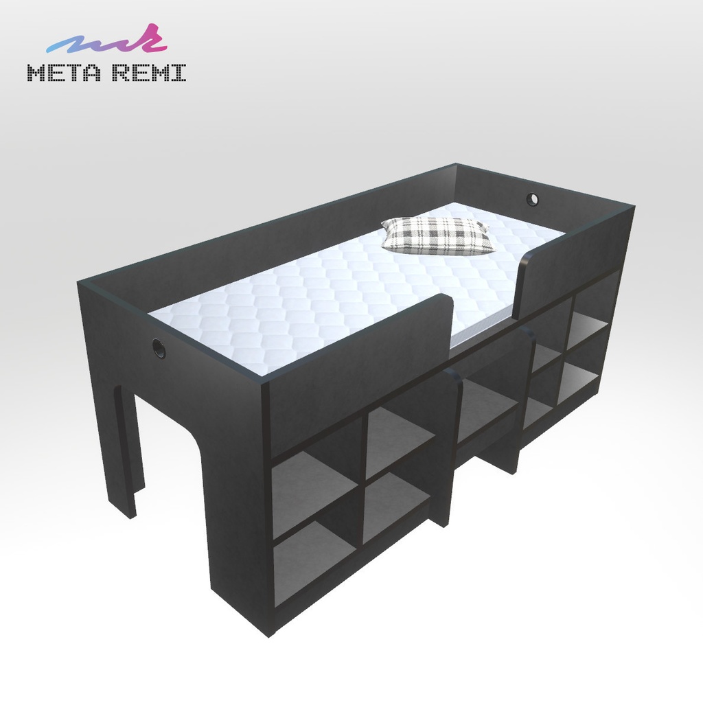 VRChat想定　棚付きロフトベッド（ブラック）