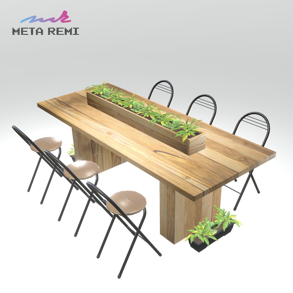 VRChat想定　テーブルセット（プランター付き）