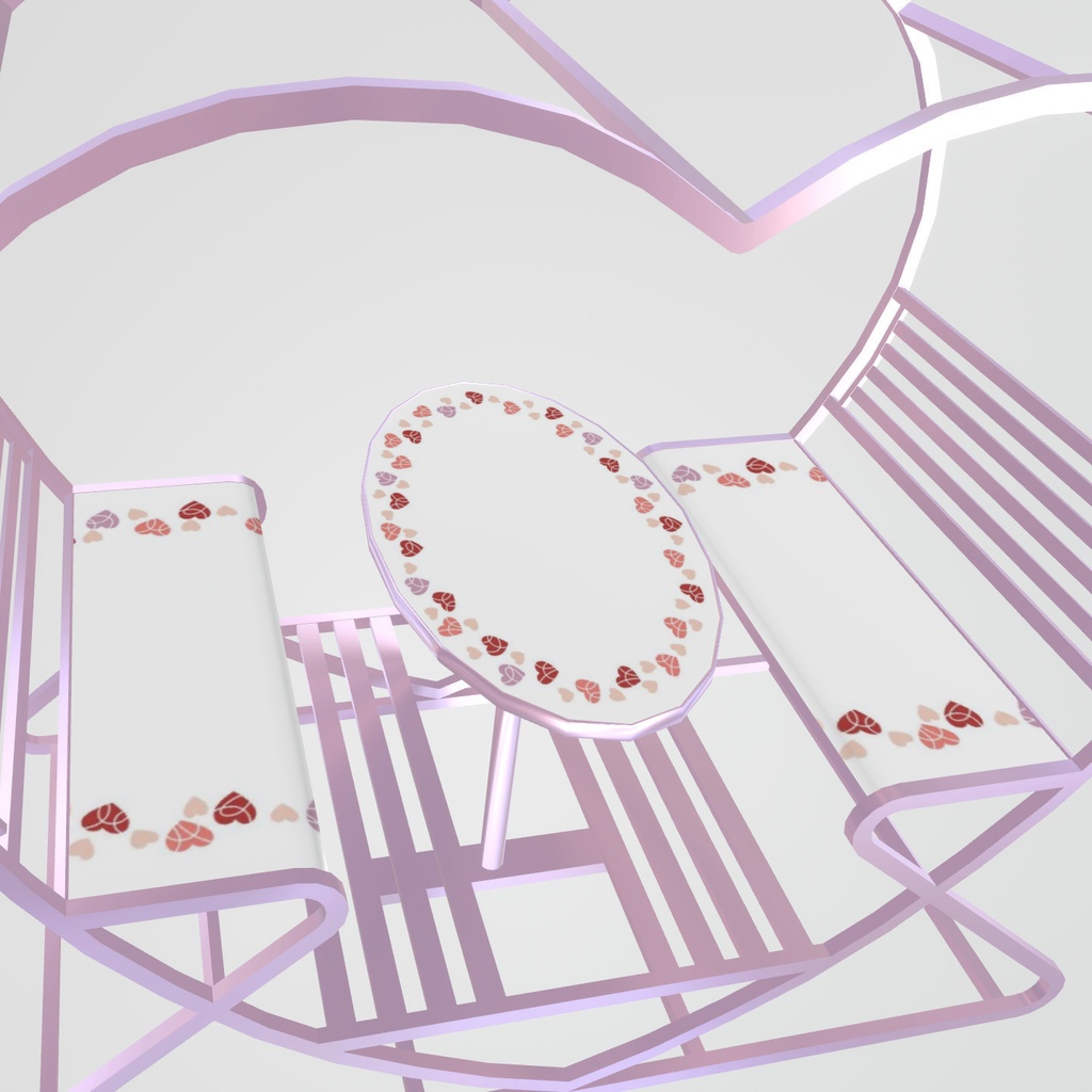 VRChat想定 ハート型テーブルセット(ピンク)