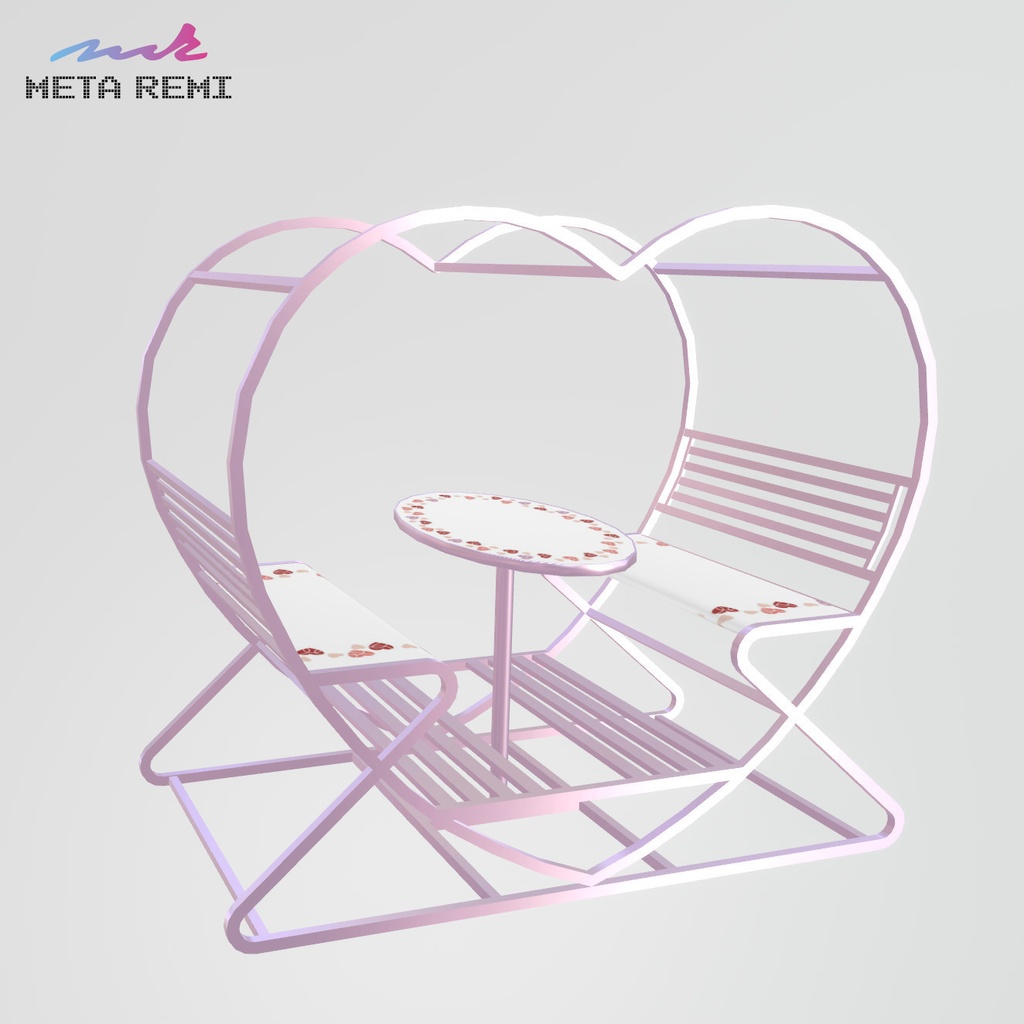 VRChat想定　ハート型テーブルセット（ピンク）