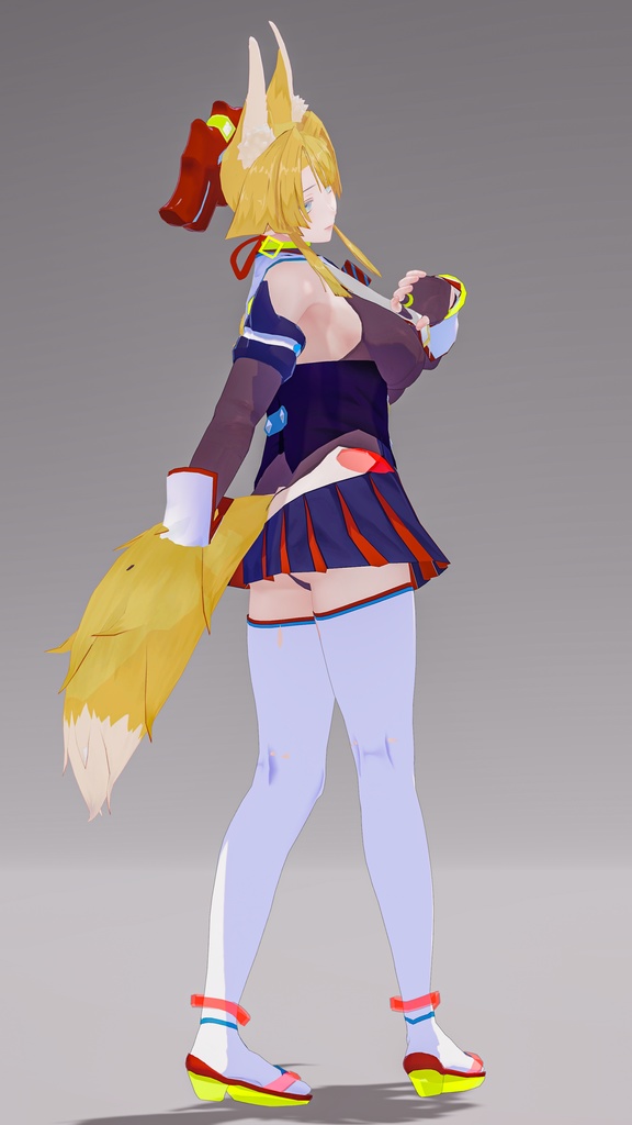 「お狐様女学生 稲荷原」 オリジナル3Dモデル 複数アバター対応衣装同梱 #e62f8b
