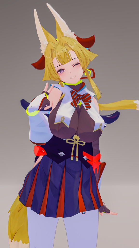 「お狐様女学生 稲荷原」 オリジナル3Dモデル 複数アバター対応衣装同梱 #e62f8b