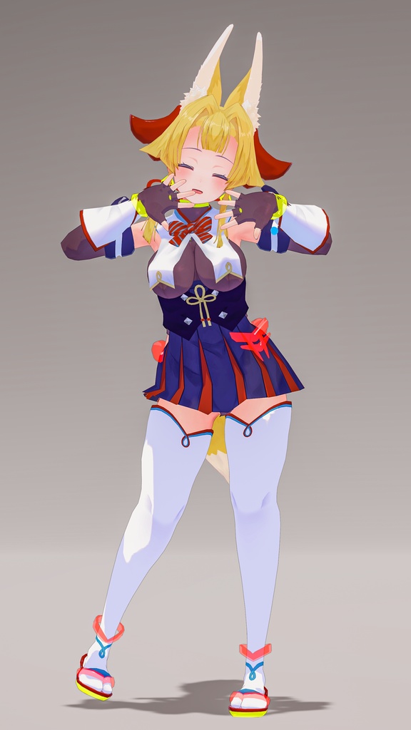 「お狐様女学生 稲荷原」 オリジナル3Dモデル 複数アバター対応衣装同梱 #e62f8b