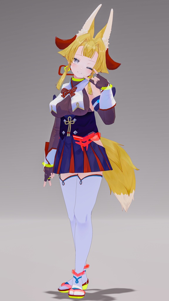 「お狐様女学生 稲荷原」 オリジナル3Dモデル 複数アバター対応衣装同梱 #e62f8b