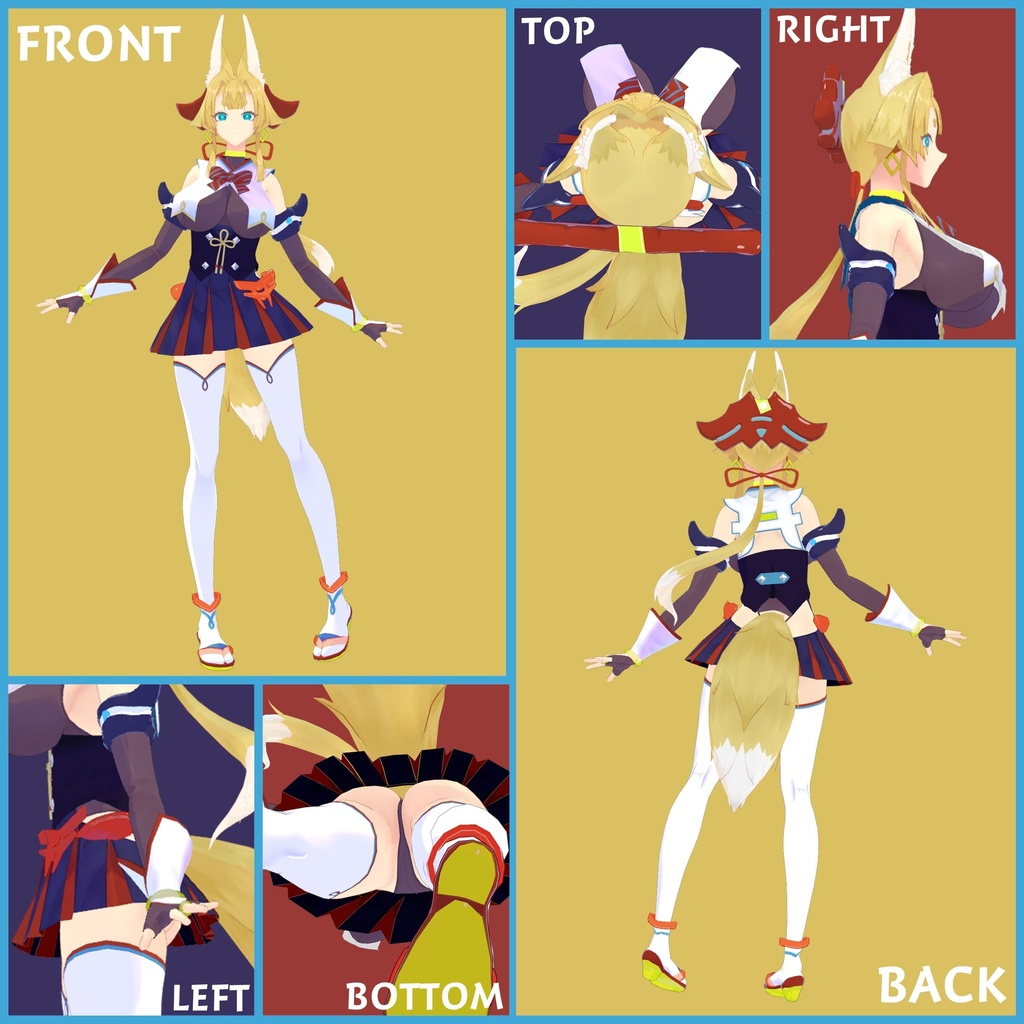 「お狐様女学生 稲荷原」 オリジナル3Dモデル 複数アバター対応衣装同梱 #e62f8b