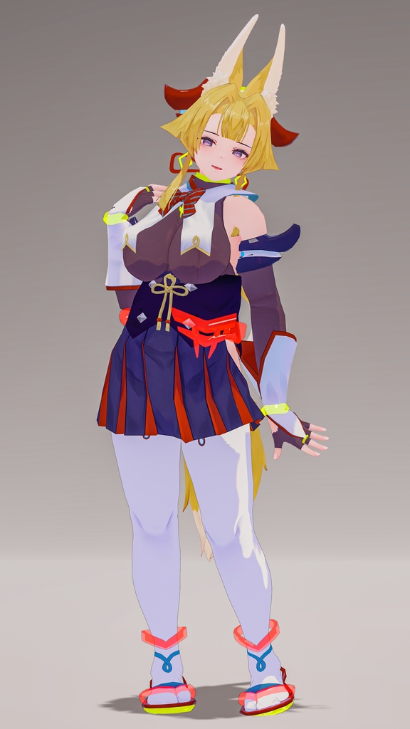 「お狐様女学生 稲荷原」 オリジナル3Dモデル 複数アバター対応衣装同梱 #e62f8b