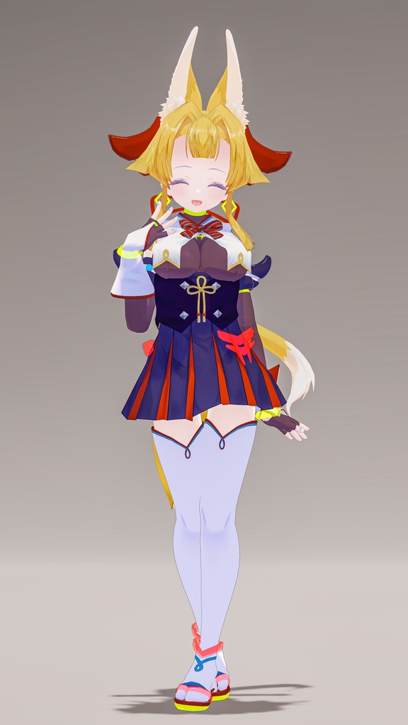 「お狐様女学生 稲荷原」 オリジナル3Dモデル 複数アバター対応衣装同梱 #e62f8b