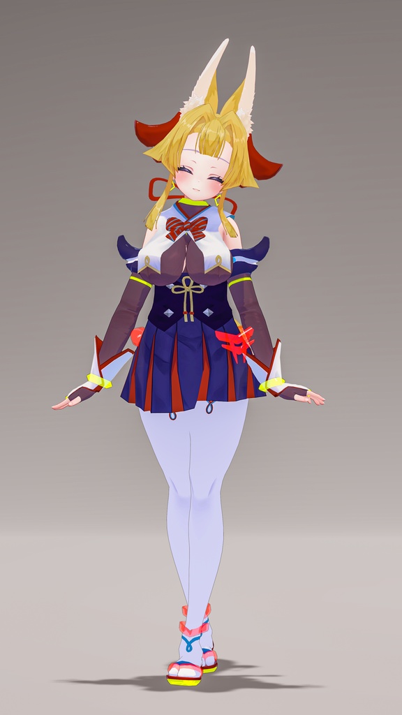 「お狐様女学生 稲荷原」 オリジナル3Dモデル 複数アバター対応衣装同梱 #e62f8b