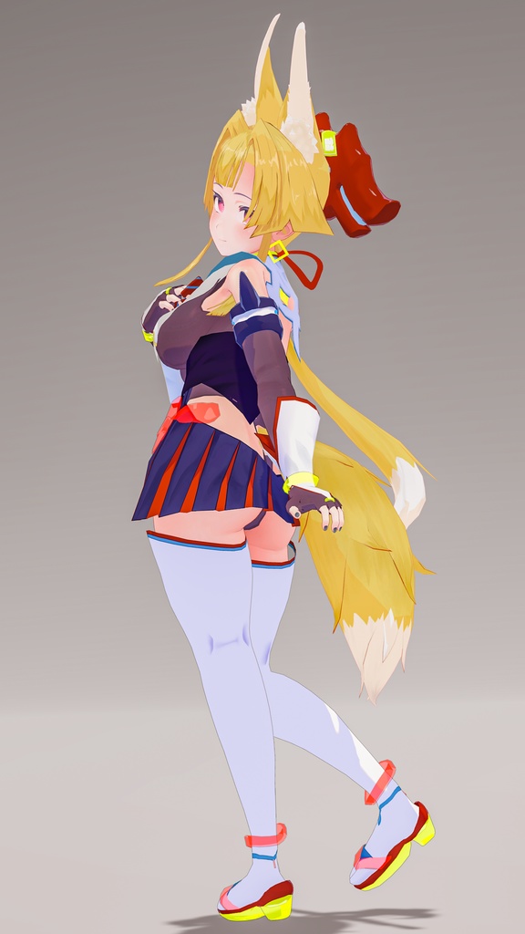 「お狐様女学生 稲荷原」 オリジナル3Dモデル 複数アバター対応衣装同梱 #e62f8b