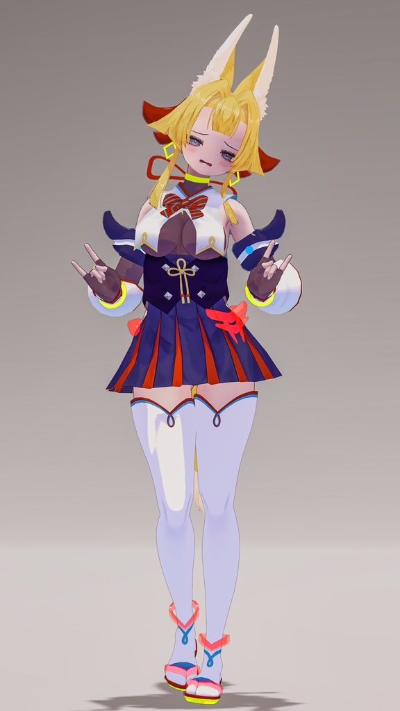 「お狐様女学生 稲荷原」 オリジナル3Dモデル 複数アバター対応衣装同梱 #e62f8b