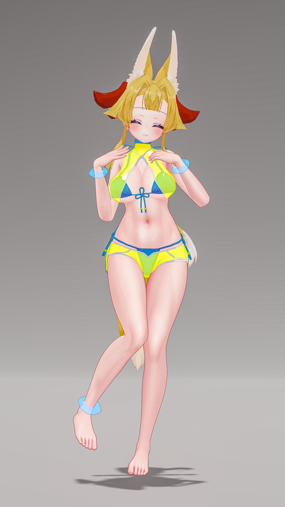 「お狐様女学生 稲荷原」 オリジナル3Dモデル 複数アバター対応衣装同梱 #e62f8b