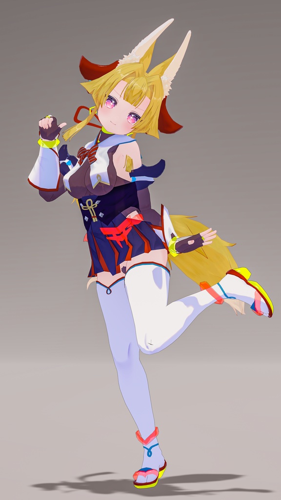 「お狐様女学生 稲荷原」 オリジナル3Dモデル 複数アバター対応衣装同梱 #e62f8b