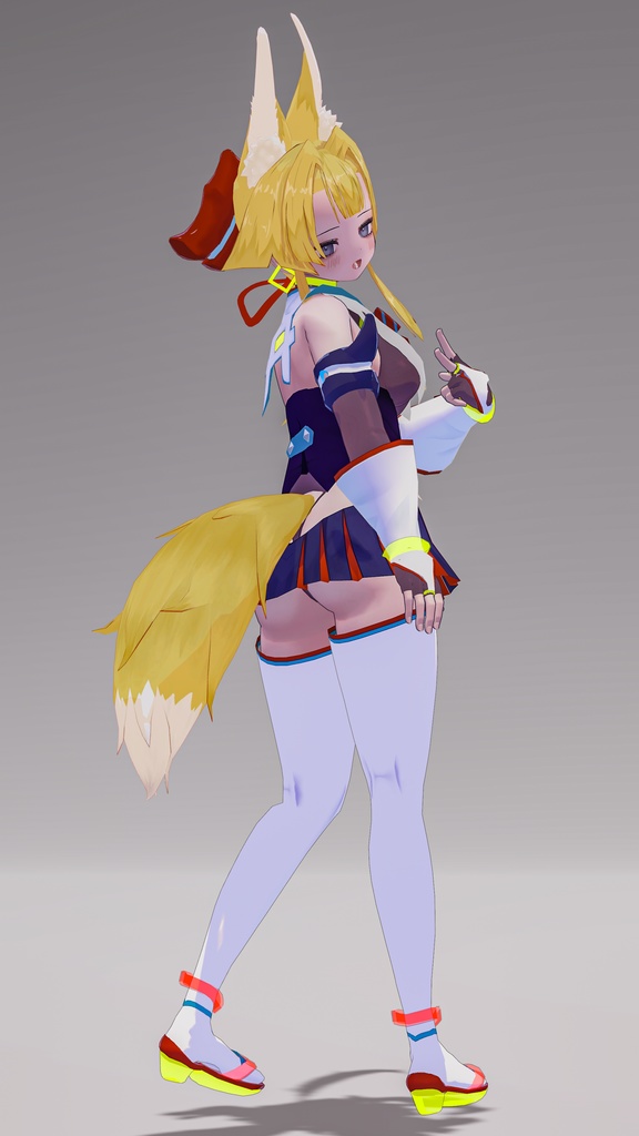 「お狐様女学生 稲荷原」 オリジナル3Dモデル 複数アバター対応衣装同梱 #e62f8b