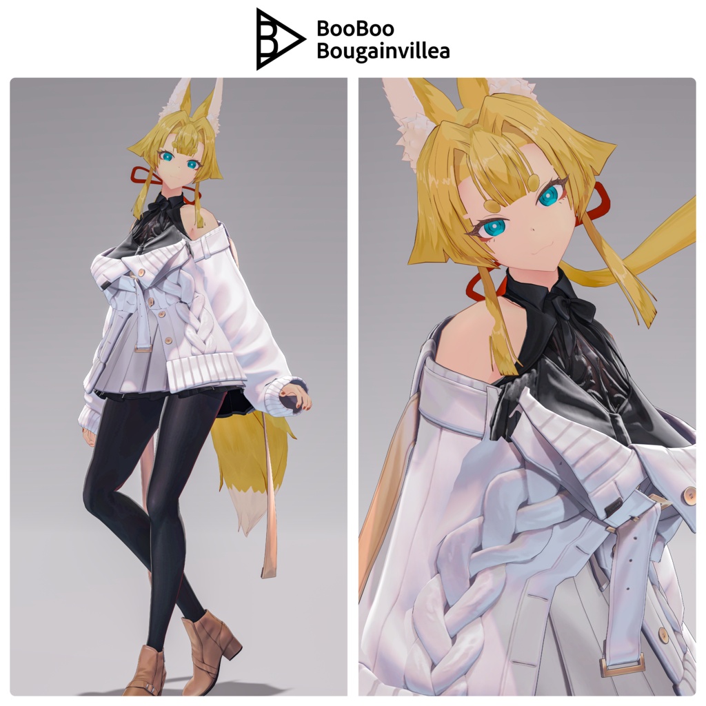 「お狐様女学生 稲荷原」 オリジナル3Dモデル 複数アバター対応衣装同梱 #e62f8b