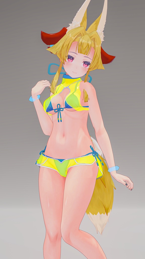 「お狐様女学生 稲荷原」 オリジナル3Dモデル 複数アバター対応衣装同梱 #e62f8b