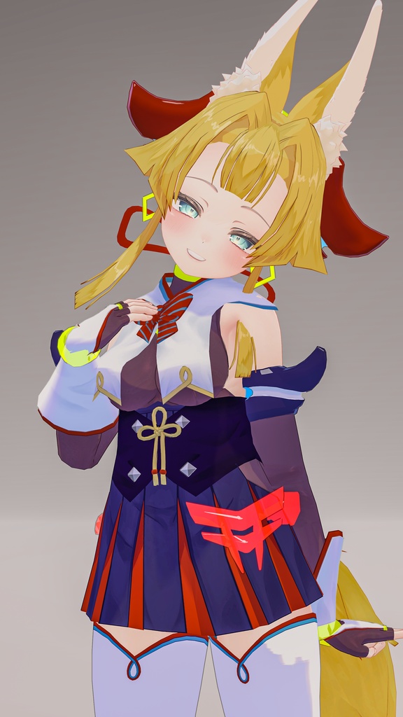 「お狐様女学生 稲荷原」 オリジナル3Dモデル 複数アバター対応衣装同梱 #e62f8b