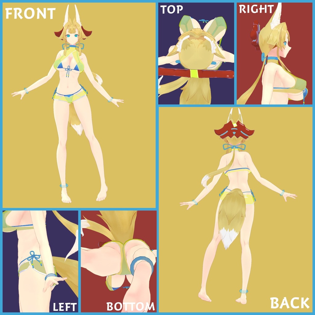 「お狐様女学生 稲荷原」 オリジナル3Dモデル 複数アバター対応衣装同梱 #e62f8b