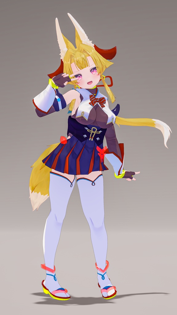 「お狐様女学生 稲荷原」 オリジナル3Dモデル 複数アバター対応衣装同梱 #e62f8b
