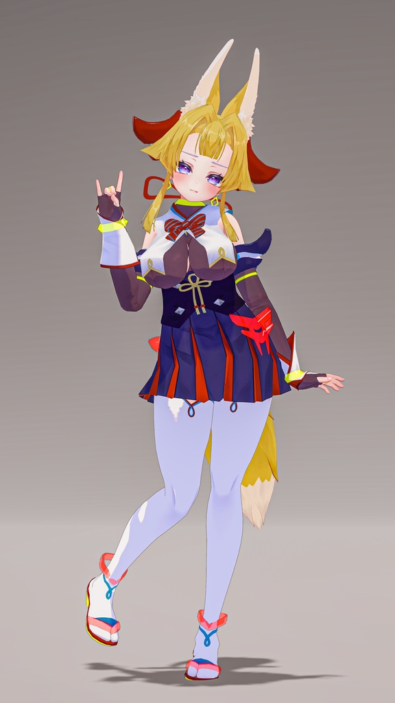 「お狐様女学生 稲荷原」 オリジナル3Dモデル 複数アバター対応衣装同梱 #e62f8b
