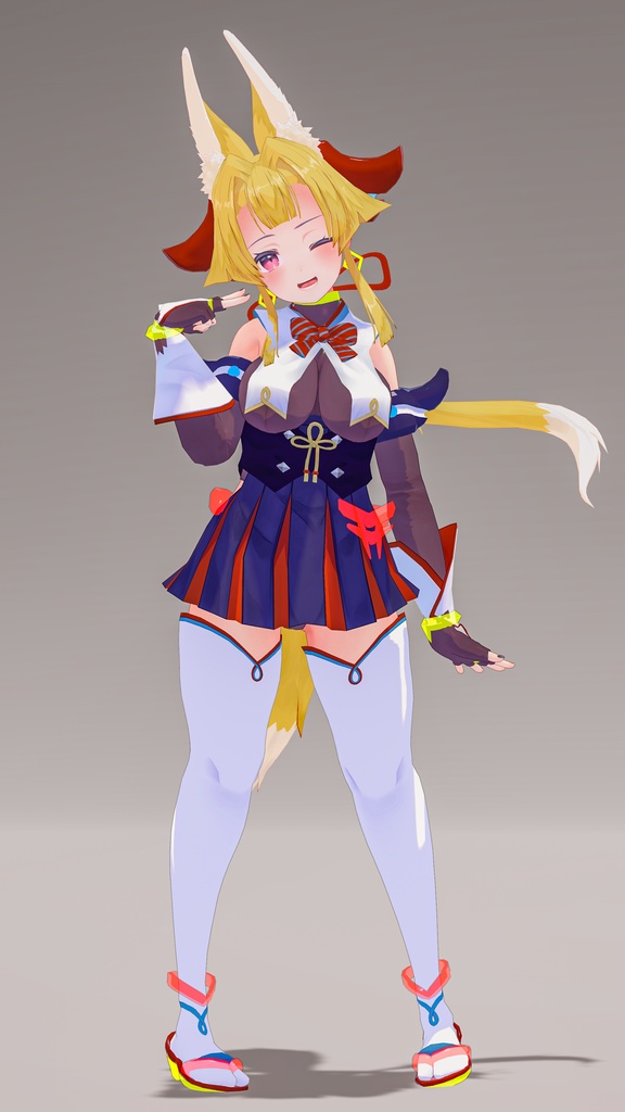 「お狐様女学生 稲荷原」 オリジナル3Dモデル 複数アバター対応衣装同梱 #e62f8b