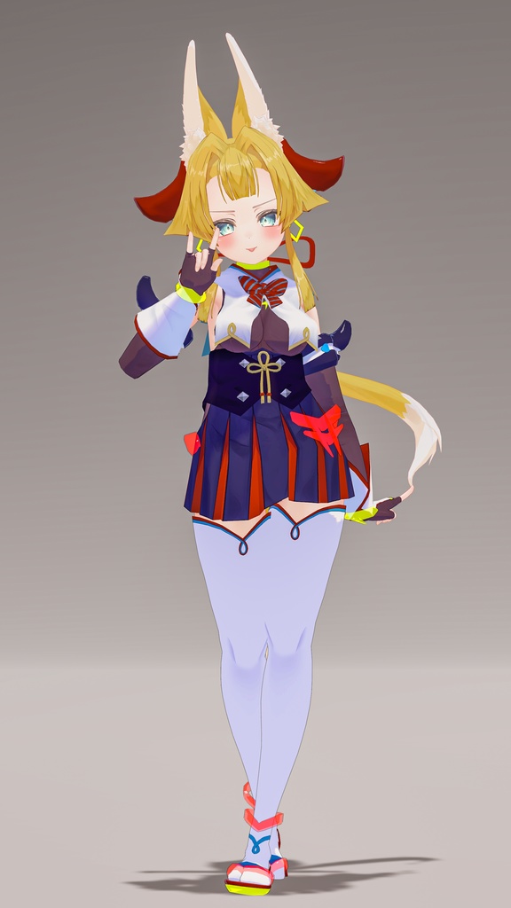 「お狐様女学生 稲荷原」 オリジナル3Dモデル 複数アバター対応衣装同梱 #e62f8b