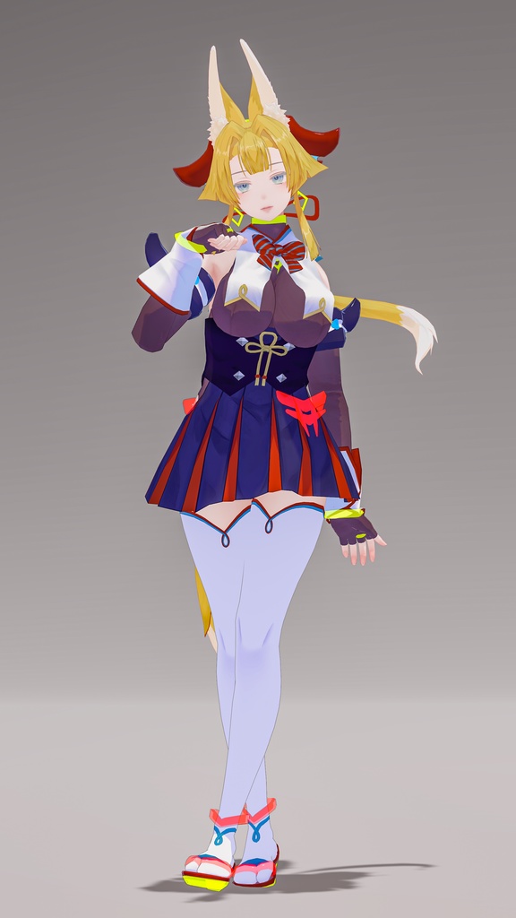 「お狐様女学生 稲荷原」 オリジナル3Dモデル 複数アバター対応衣装同梱 #e62f8b