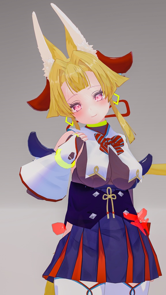 「お狐様女学生 稲荷原」 オリジナル3Dモデル 複数アバター対応衣装同梱 #e62f8b