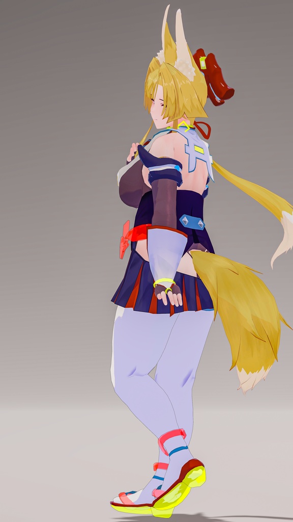 「お狐様女学生 稲荷原」 オリジナル3Dモデル 複数アバター対応衣装同梱 #e62f8b