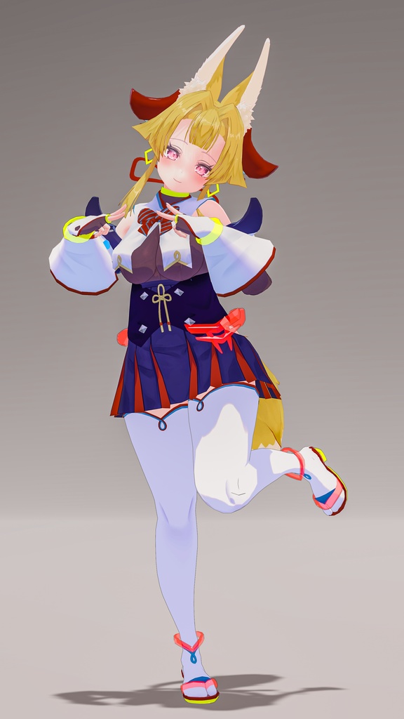 「お狐様女学生 稲荷原」 オリジナル3Dモデル 複数アバター対応衣装同梱 #e62f8b