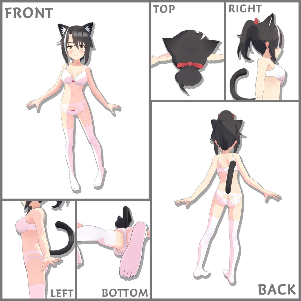 【PB未対応】オリジナル3Dモデル クールなポニーテールの猫耳娘 ガットネーラ - Gattonero - #e62f8b