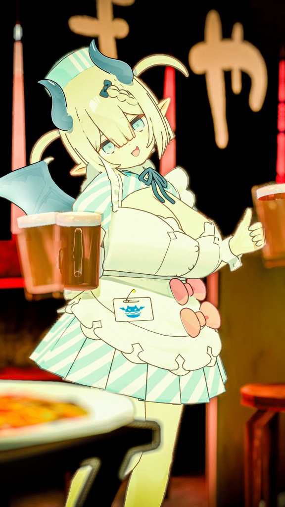 👿🍔デビルウエイトレス ベルセリナ 複数アバター対応衣装同梱 オリジナル3Dモデル VRChat向けアバター #e62f8b