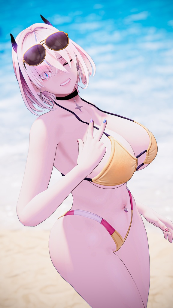 悪魔ギャルのサタニカ 複数アバター対応衣装同梱 オリジナル3Dモデル VRChat向けアバター #e62f8b