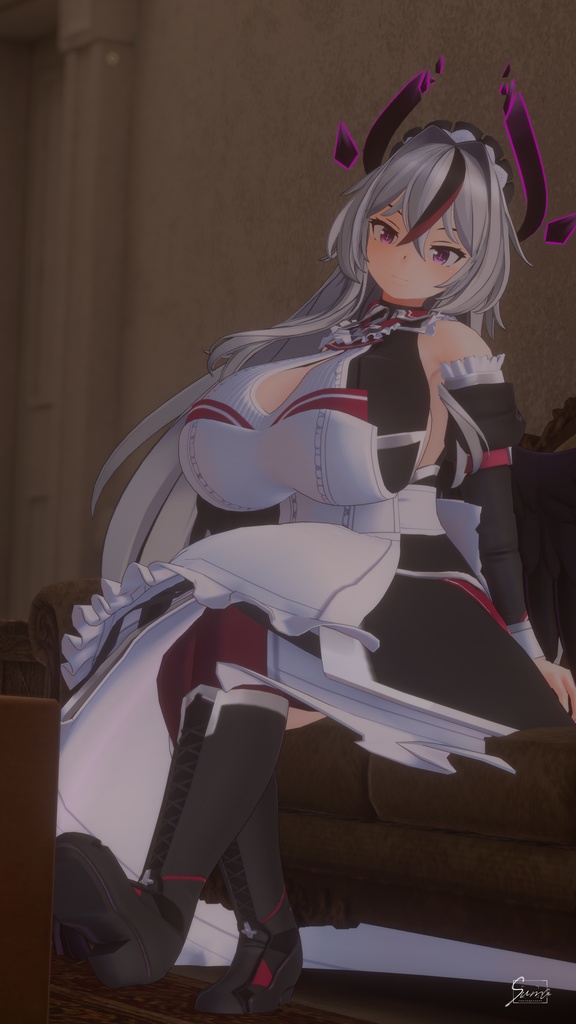 銀髪堕天使メイド ノクシエル VRChat向けオリジナル3Dアバター #e62f8b