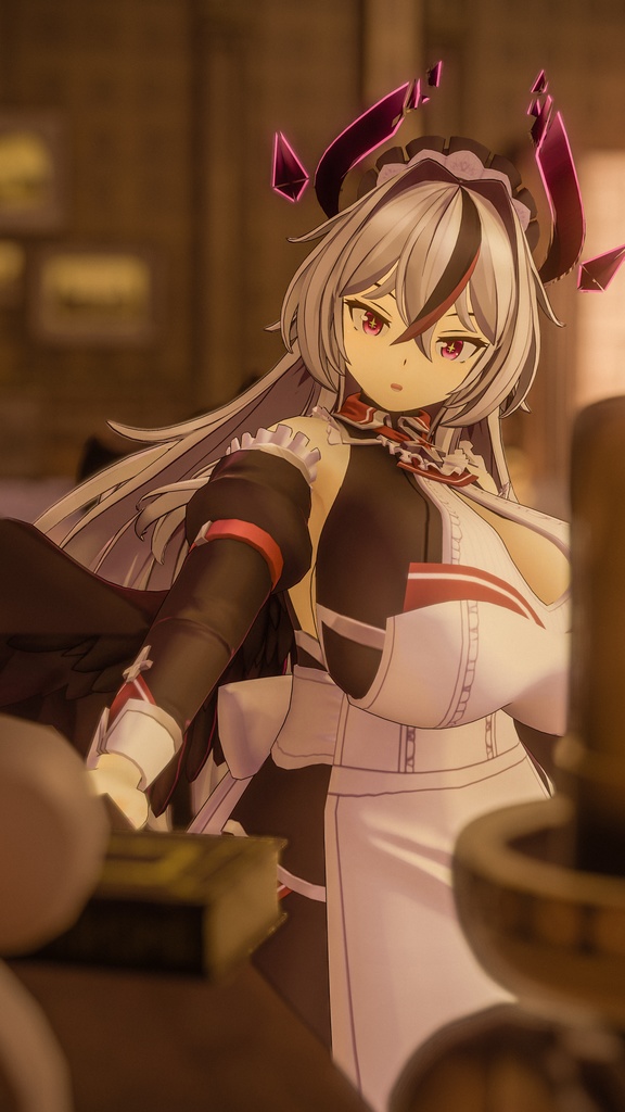 銀髪堕天使メイド ノクシエル VRChat向けオリジナル3Dアバター #e62f8b