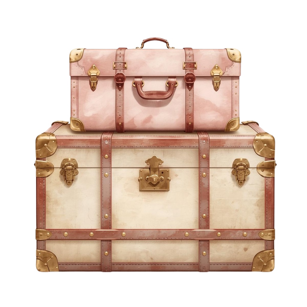 水彩画風クリーム&ピンク旅行シリーズ フランス|アンティークで可愛いクリップアート12点セット【PNG】